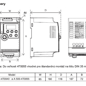 rozměrový výkres frekvenční měnič A550 4T0040-0055