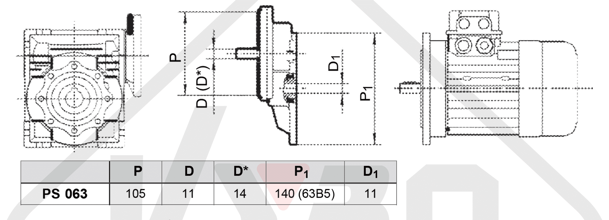 rozměrový výkres čelní mezipřevodovka PS063