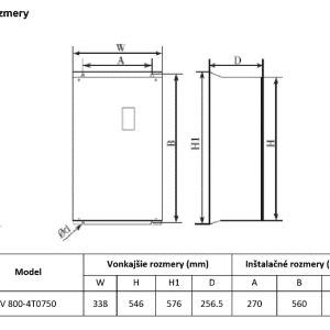 rozměrový výkres frekvenční měnič V800 4T0750