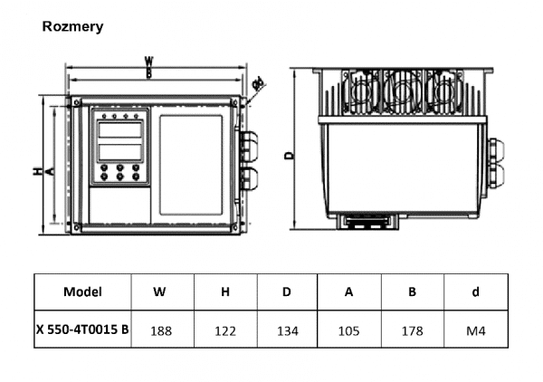 rozměrový výkres frekvenční měnič X550 4T0015