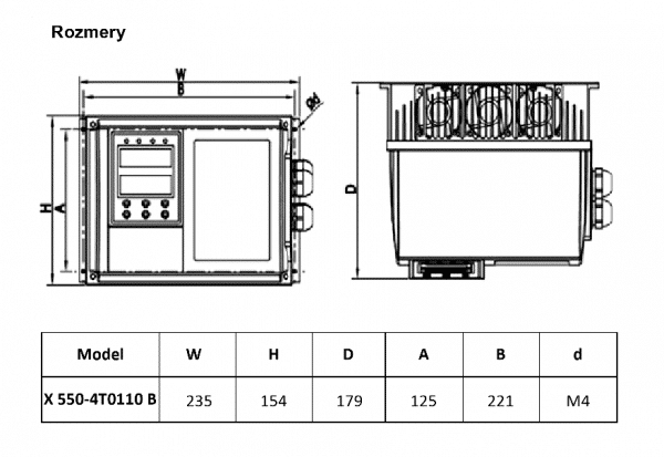 rozměrový výkres frekvenční měnič X550 4T0110