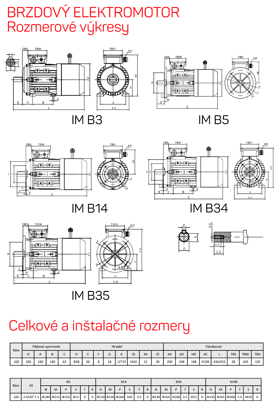 rozměrový výkres brzdové elektromotory rám 100