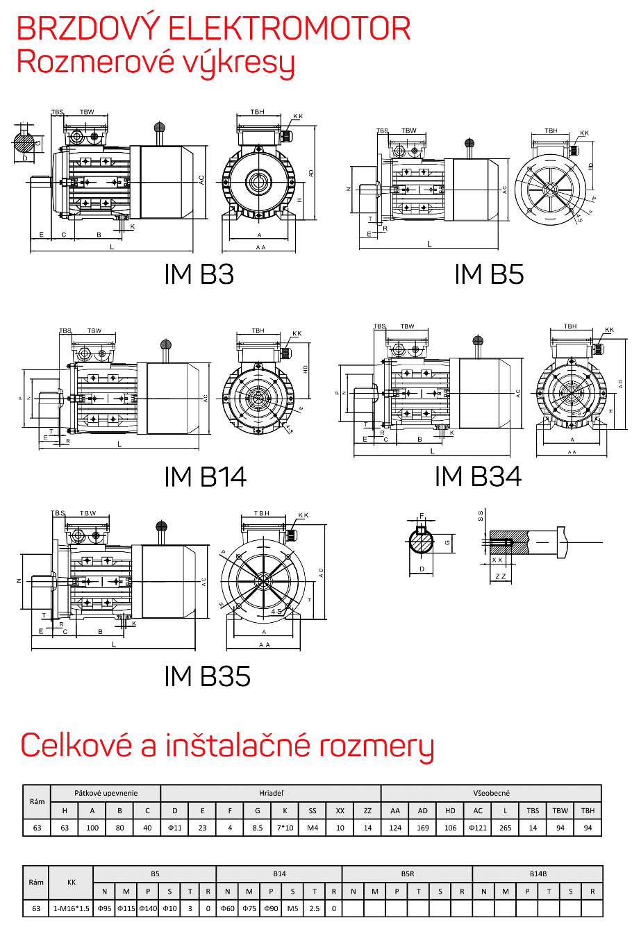 rozměrový výkres brzdové elektromotory rám 63