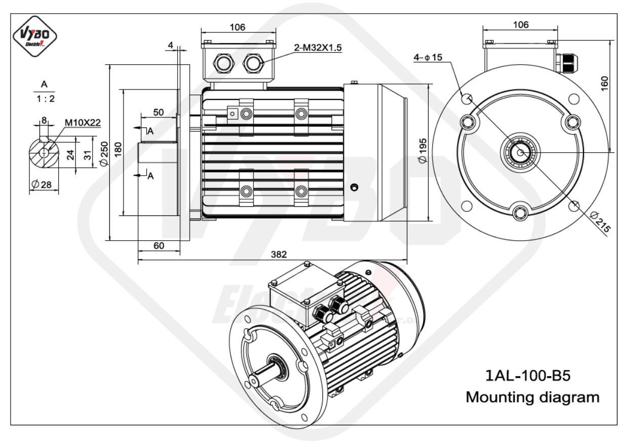 rozměrový výkres elektromotor 1AL-100L-B5