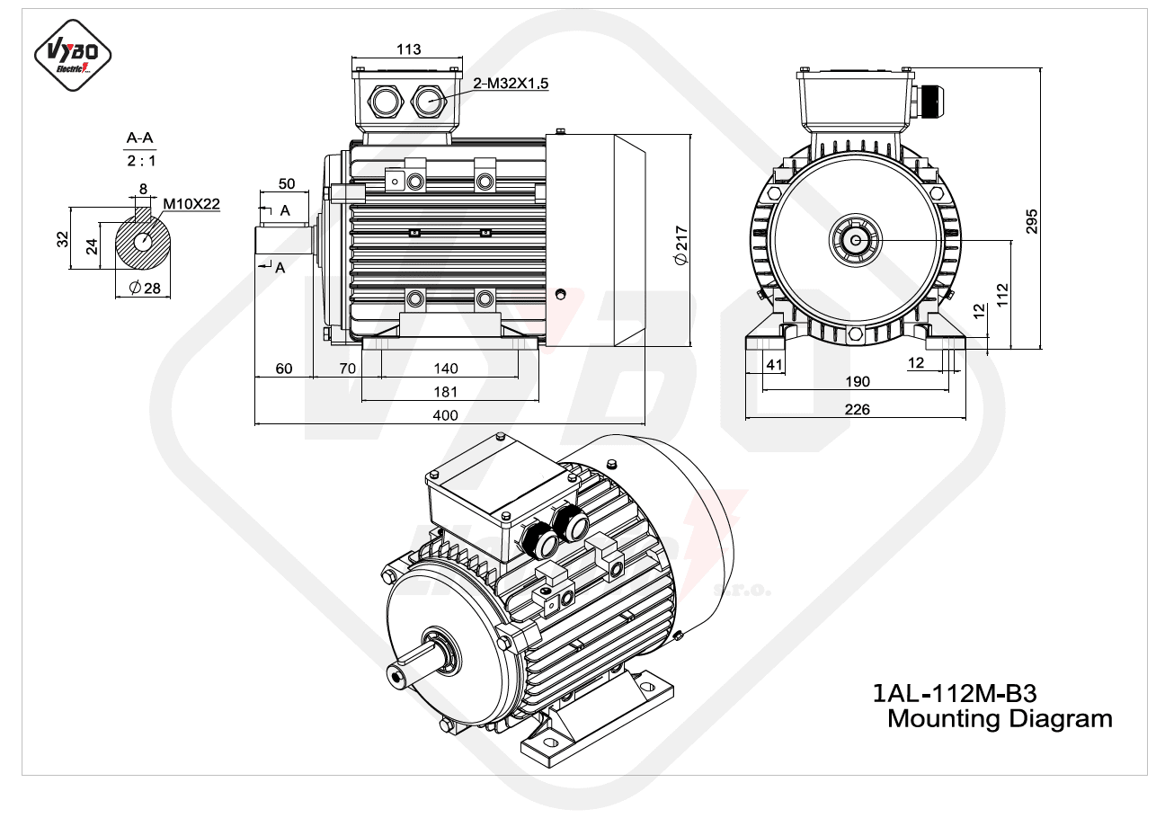 rozměrový výkres elektromotor 1AL-112M-B3