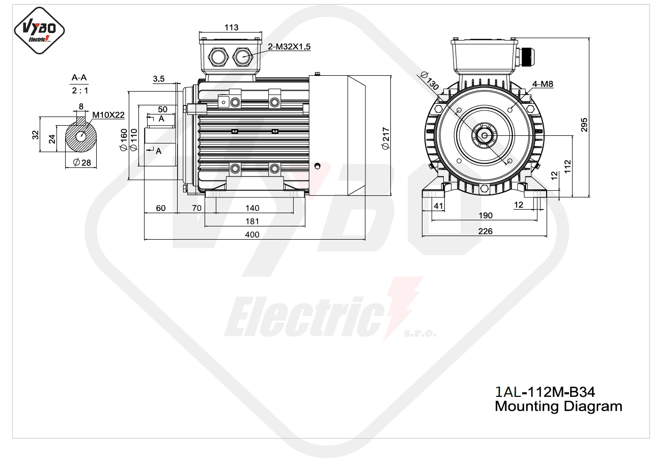 rozměrový výkres elektromotor 1AL-112M-B34