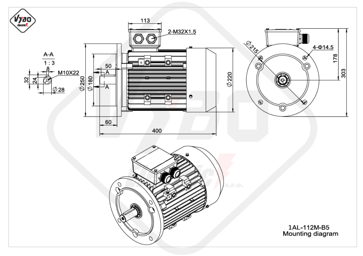 rozměrový výkres elektromotor 1AL-112M-B5