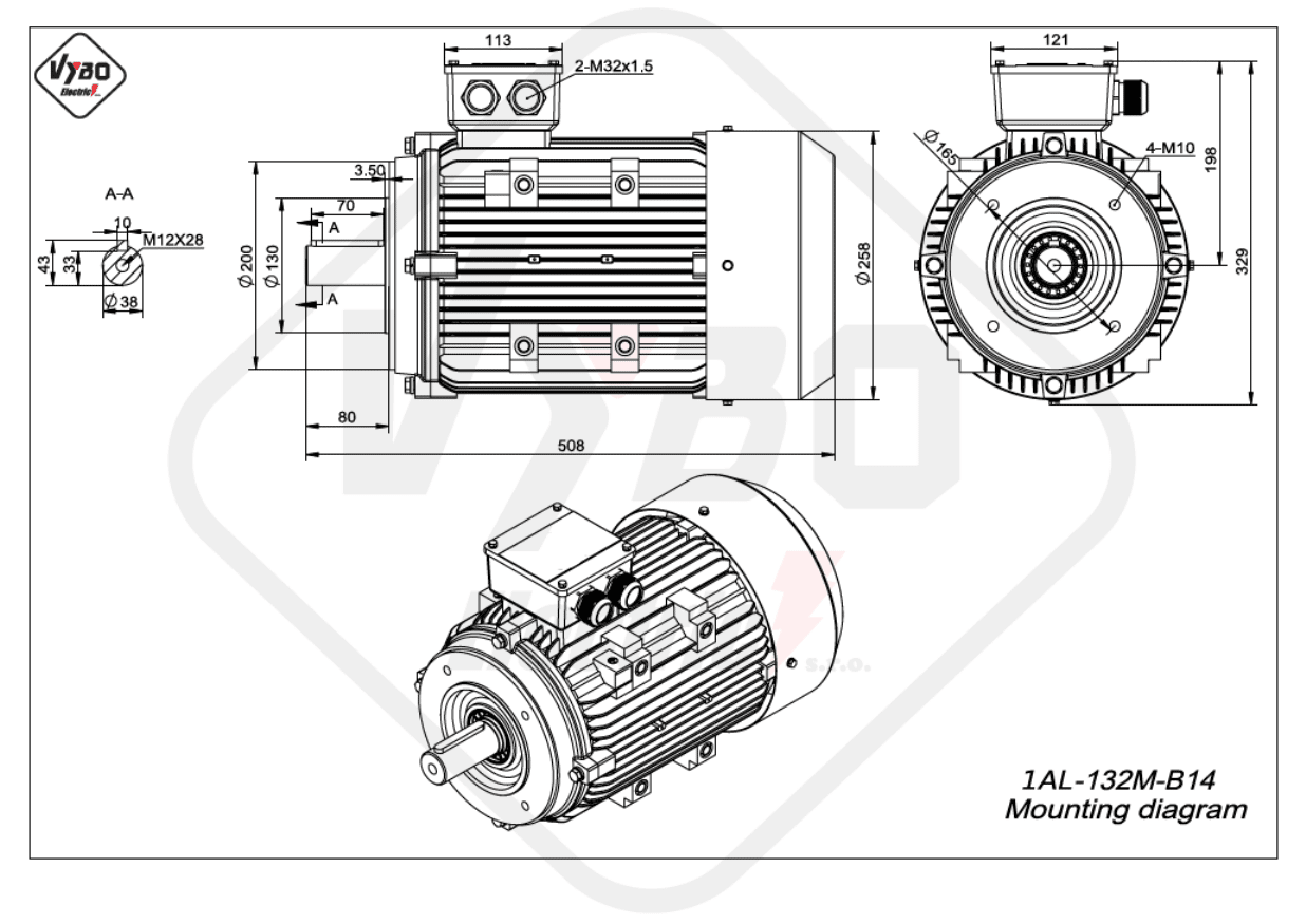 rozměrový výkres elektromotor 1AL-132M-B14