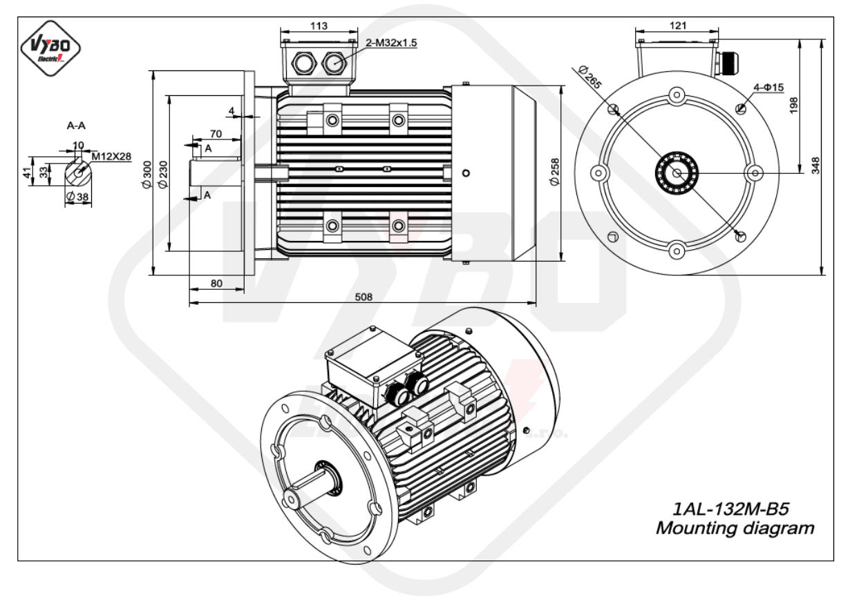 rozměrový výkres elektromotor 1AL-132M-B5