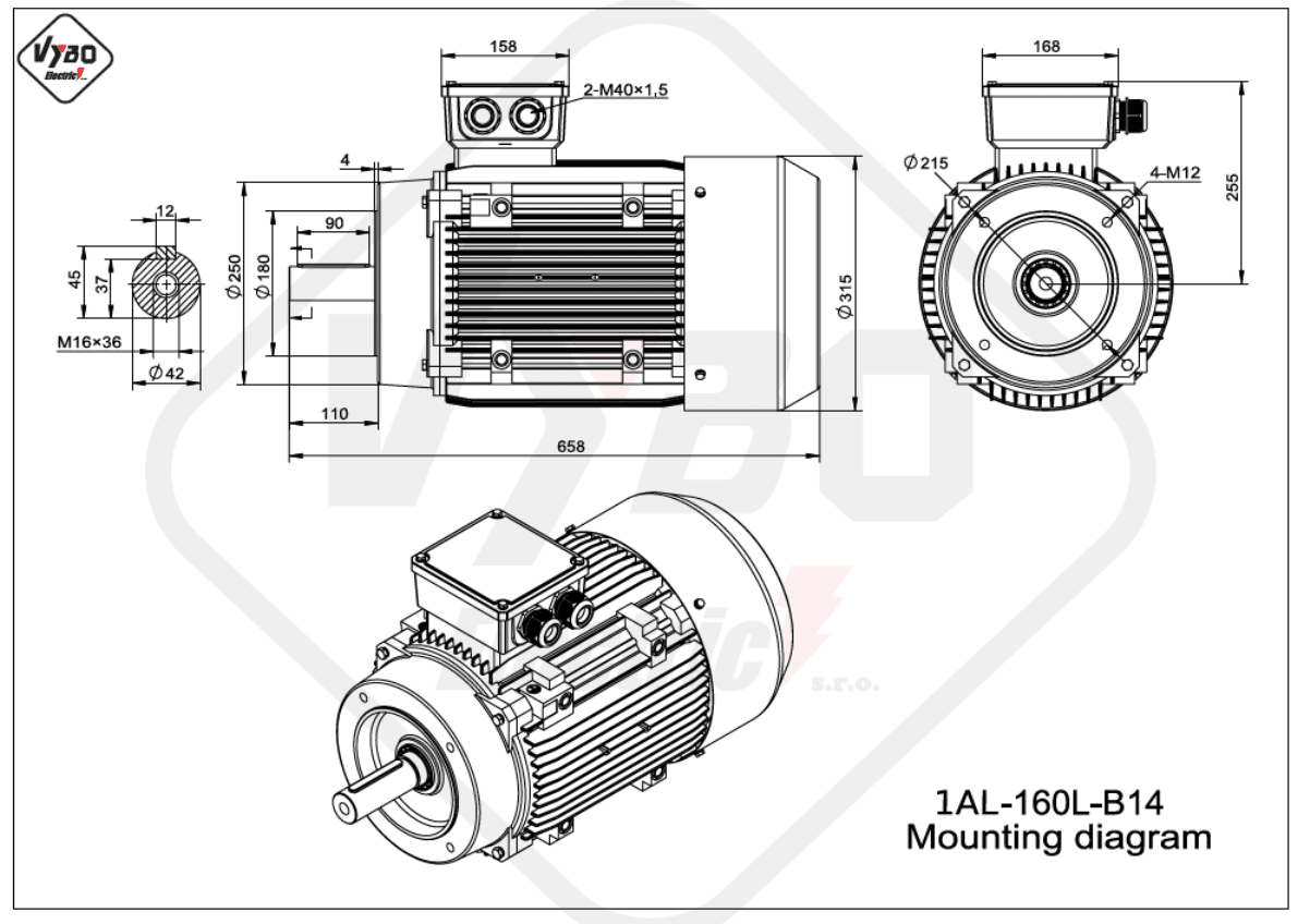 rozměrový výkres elektromotor 1AL-160L-B14