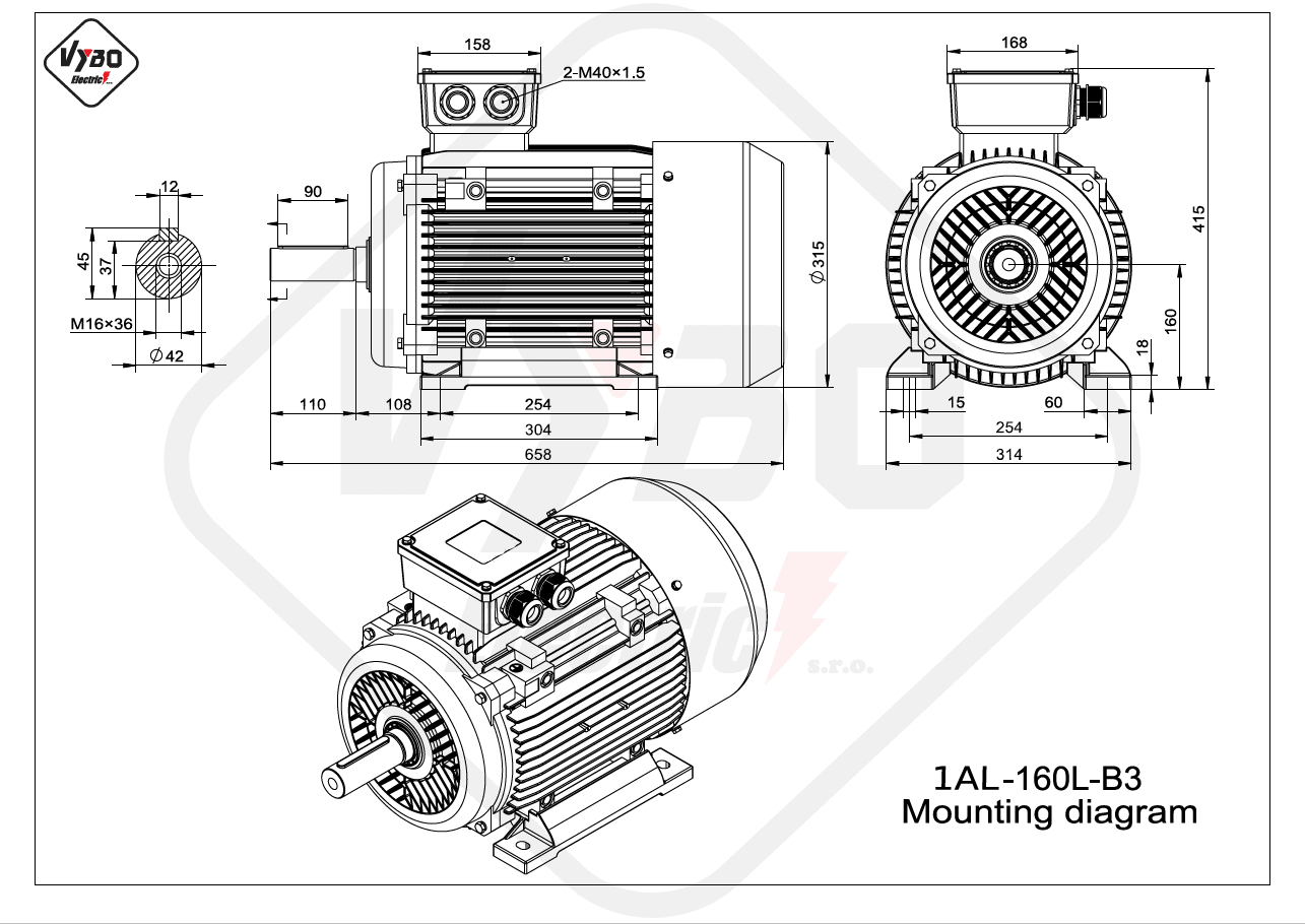 rozměrový výkres elektromotor 1AL-160L-B3