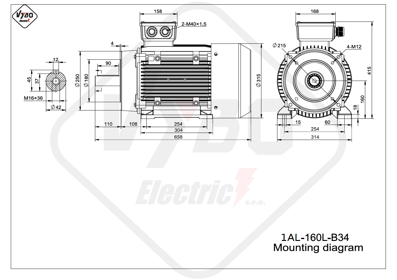 rozměrový výkres elektromotor 1AL-160L-B34