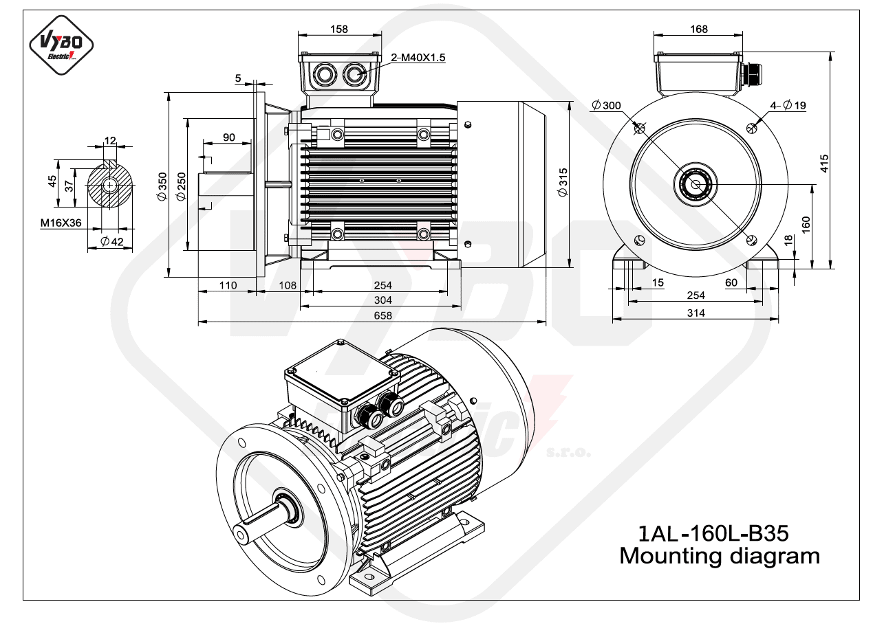 rozměrový výkres elektromotor 1AL-160L-B35