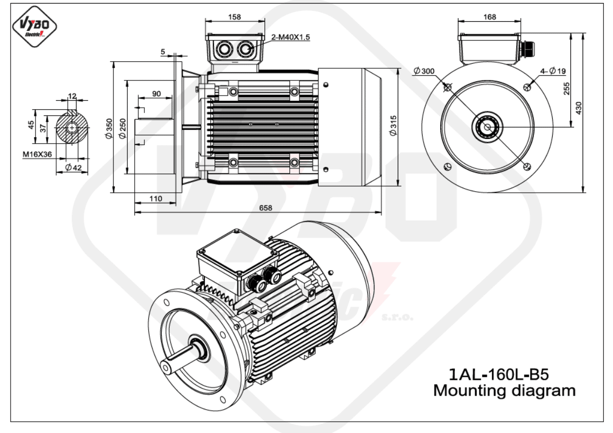 rozměrový výkres elektromotor 1AL-160L-B5