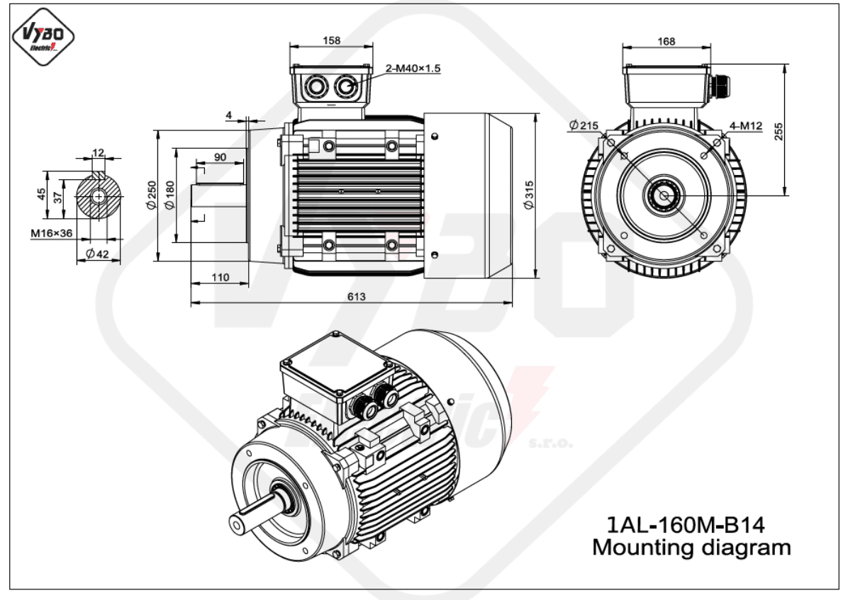 rozměrový výkres elektromotor 1AL-160M-B14