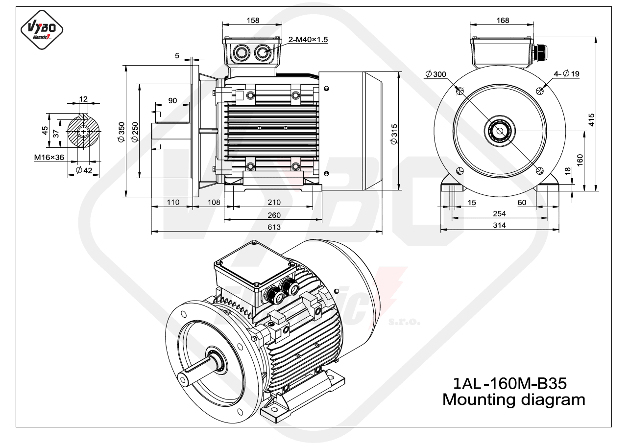 rozměrový výkres elektromotor 1AL-160M-B35