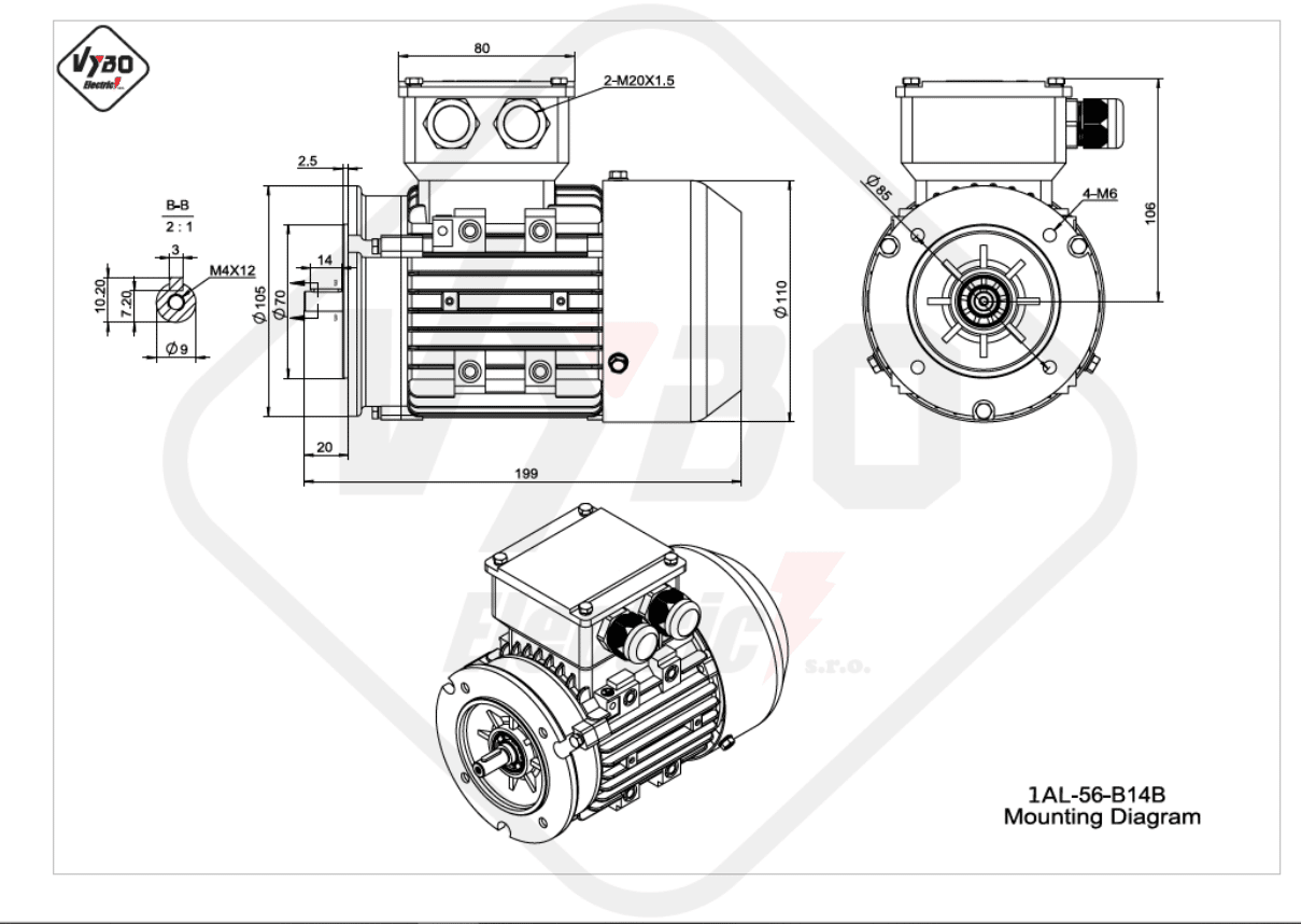 rozměrový výkres elektromotor 1AL-56-B14B