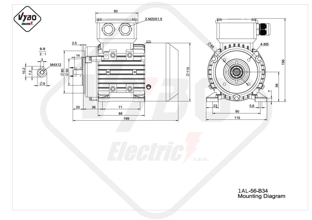 rozměrový výkres elektromotor 1AL-56-B34