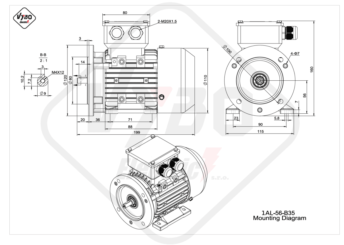 rozměrový výkres elektromotor 1AL-56-B35