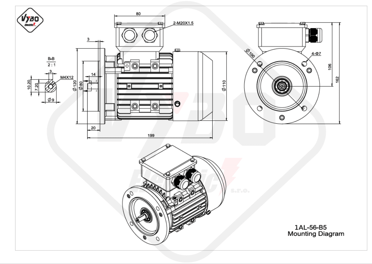 rozměrový výkres elektromotor 1AL-56-B5