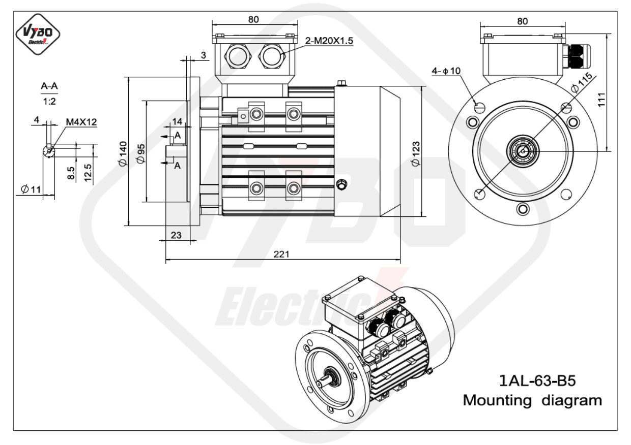 rozměrový výkres elektromotor 1AL-63-B5