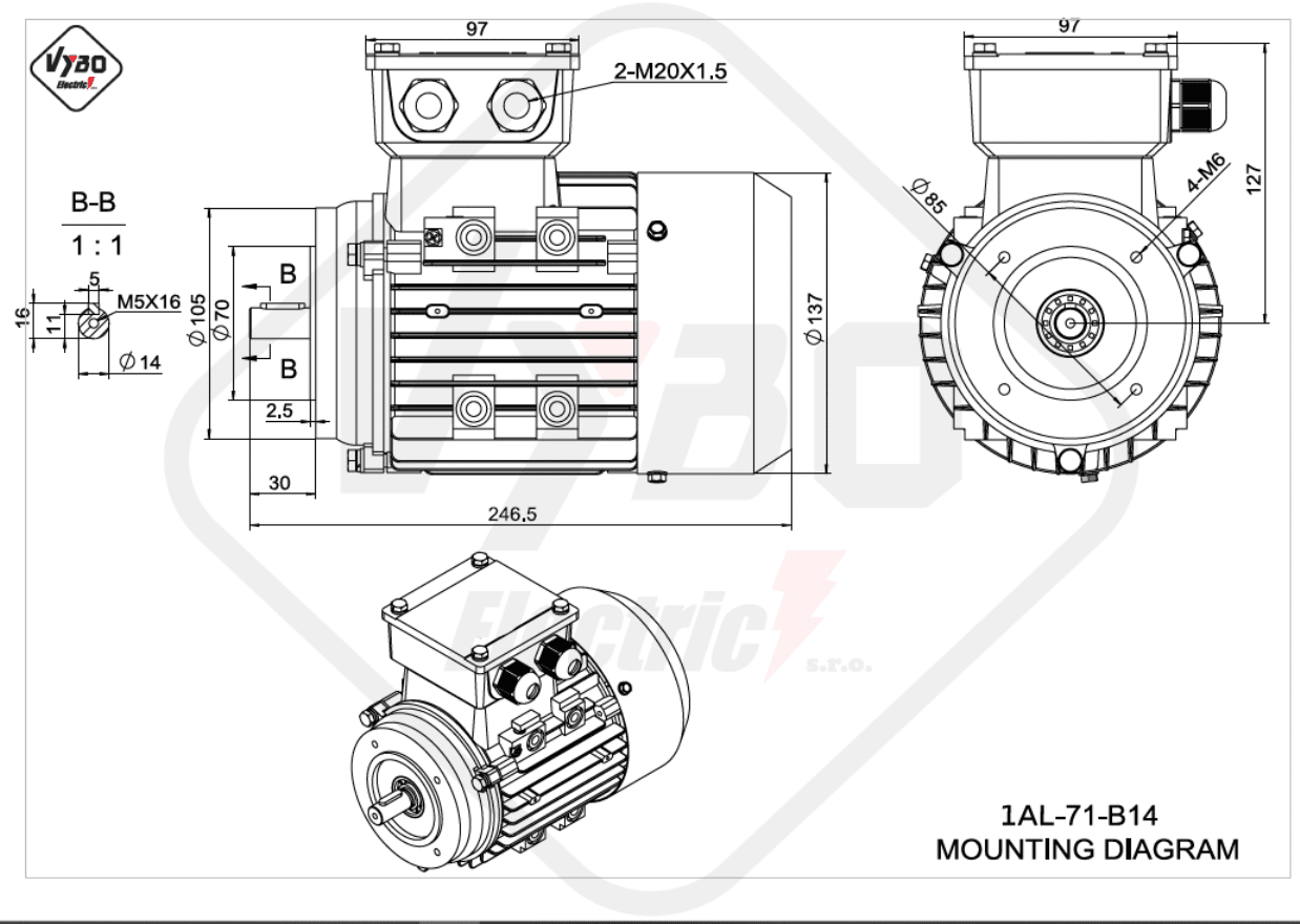 rozměrový výkres elektromotor 1AL-71-B14