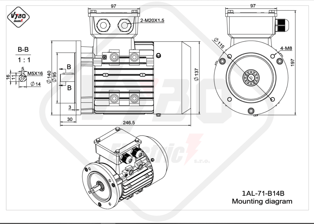 rozměrový výkres elektromotor 1AL-71-B14B