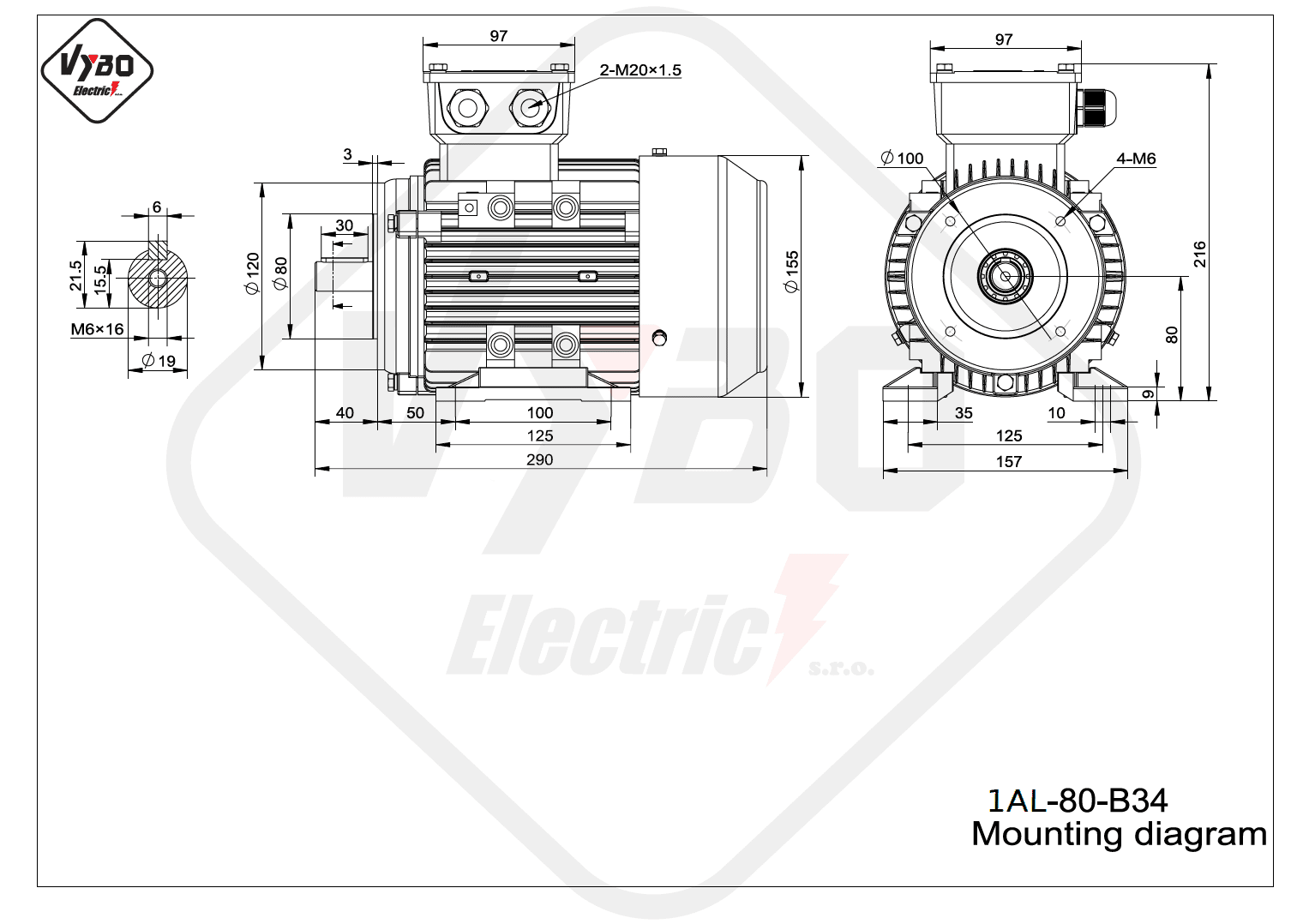 rozměrový výkres elektromotor 1AL-80-B34