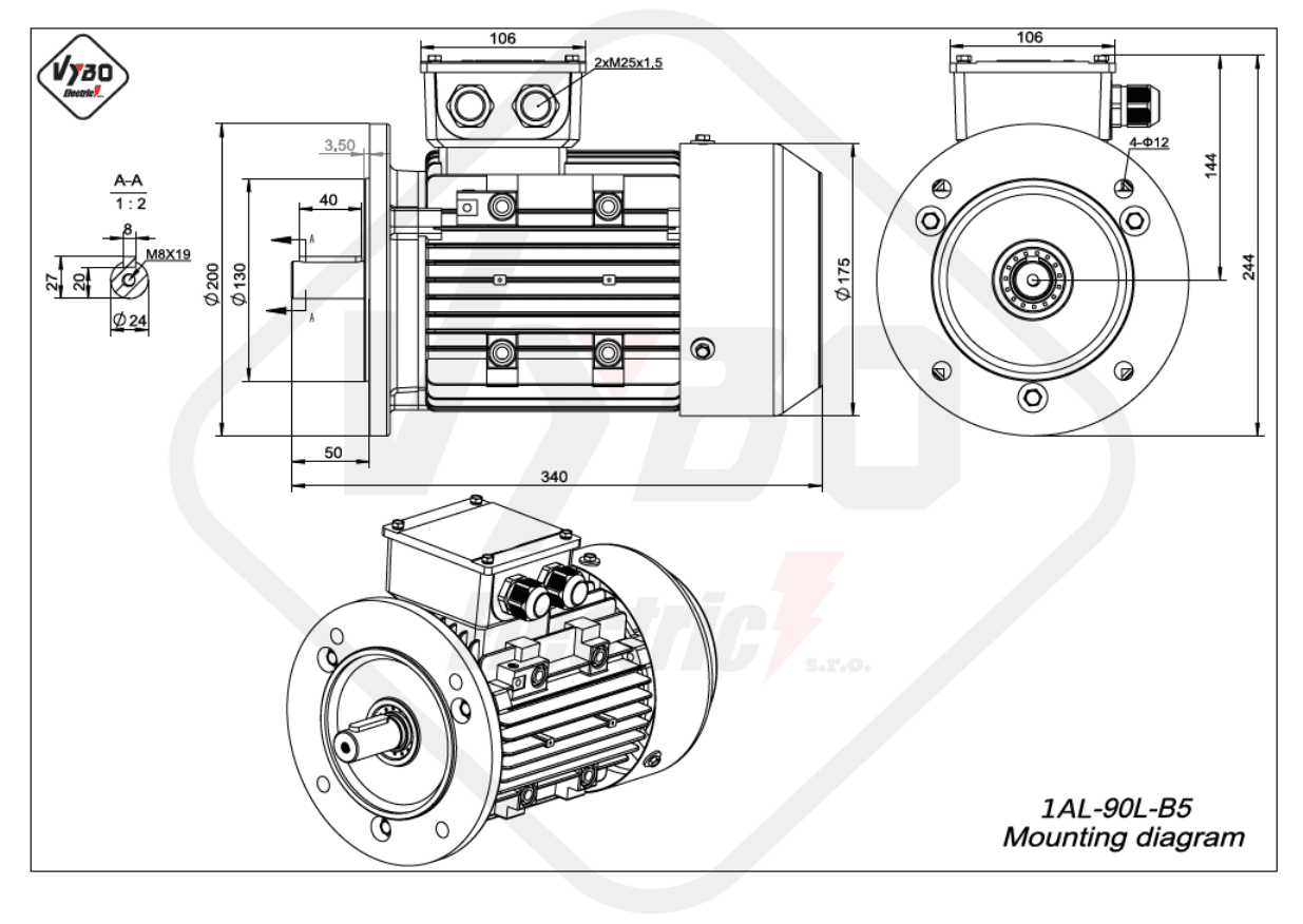 rozměrový výkres elektromotor 1AL-90L-B5