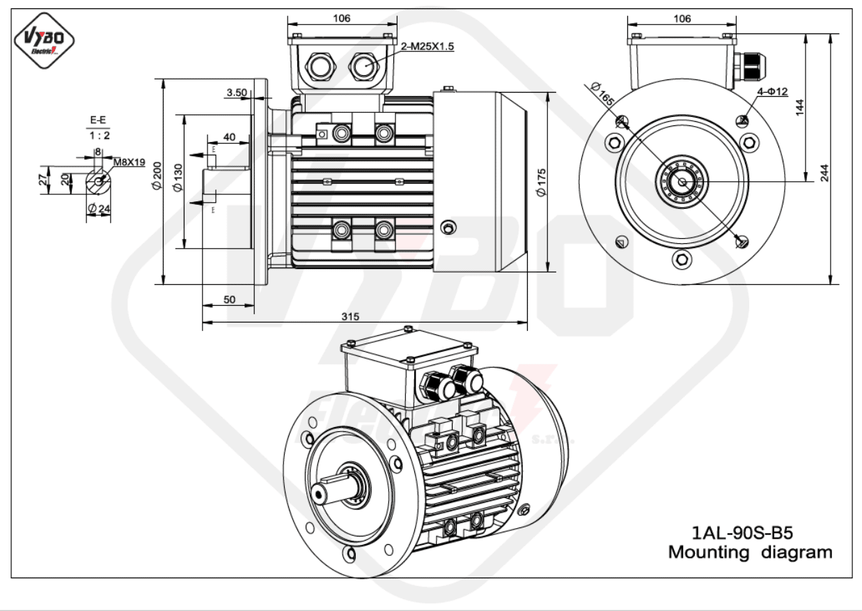 rozměrový výkres elektromotor 1AL-90S-B5